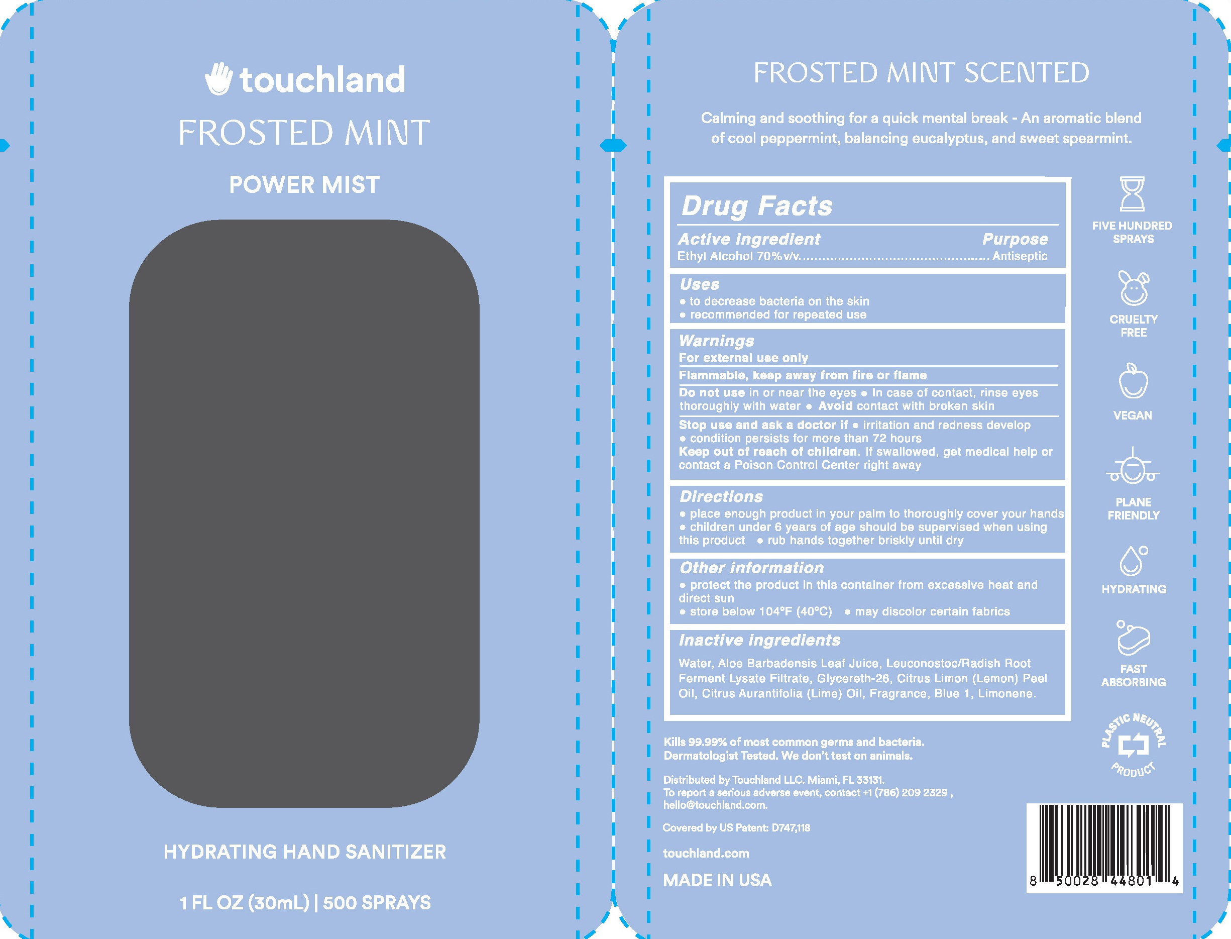 NDC 7203310501 Touchland Power Mist Hand Sanitizer Frosted Mint Spray